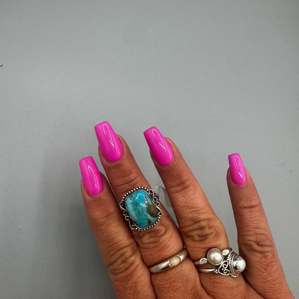 Mojave Turquoise Sterling Silver Ring Sz 9 Statement Boho Southwest - Picture 7 of 7